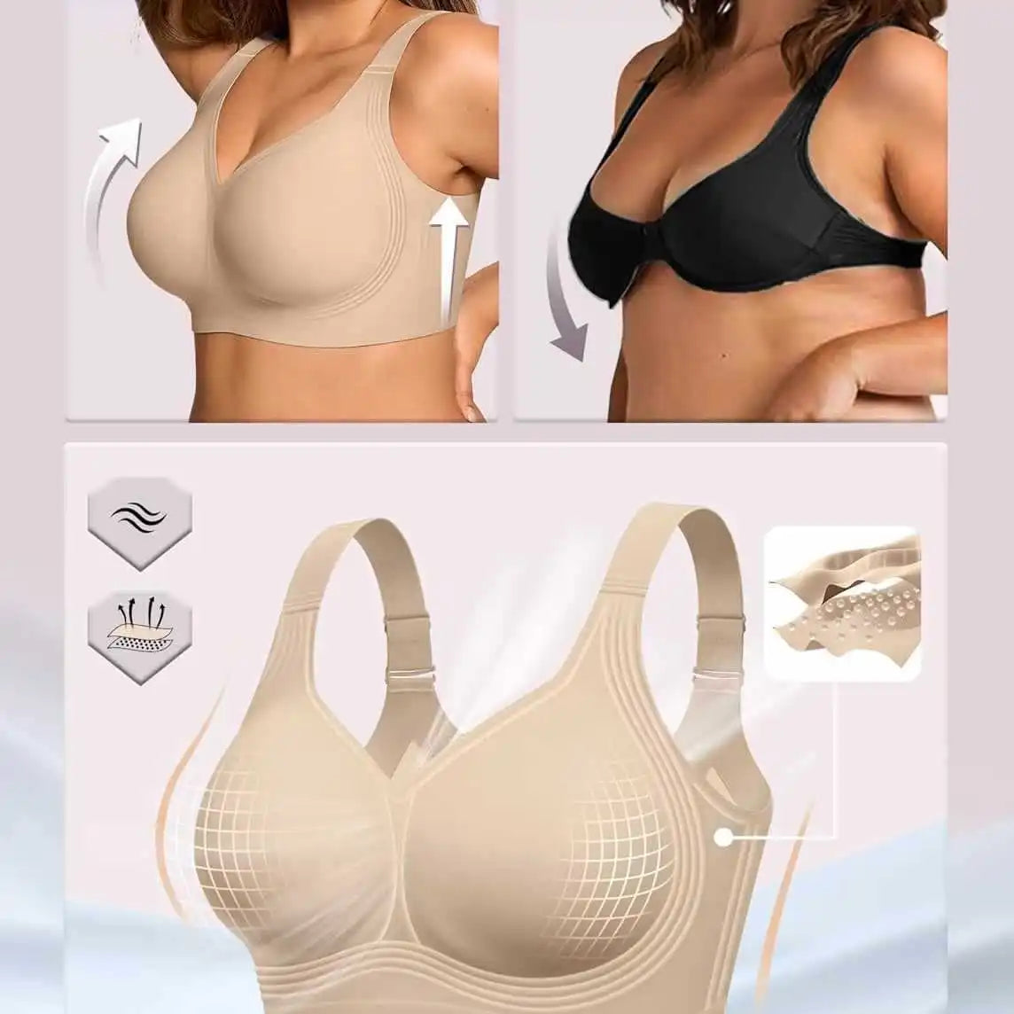OEAK Wireless Jelly Bra plus Size Seamless Supportive Nylon Fabric Full Cup Fixed Strap Back Closure Gathered Shaping Bra